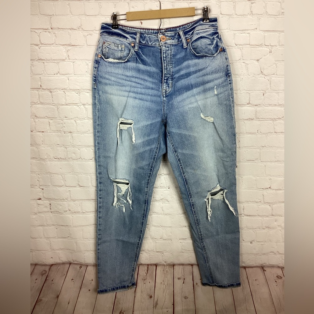 Edgely High Rise Mom Jeans Women Size 16 Denim Distressed Button Fly